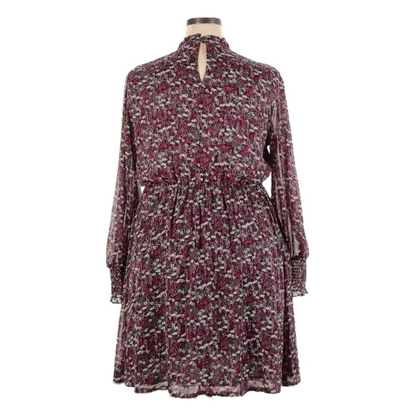 Draper James RSVP NWT XXL Purple Floral Smocked Chiffon Dress L/S Metallic - Picture 2 of 12